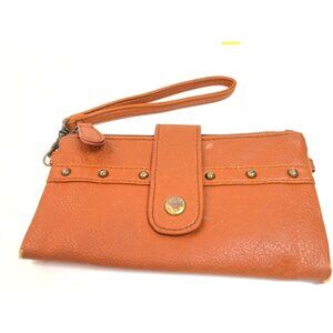 Charlotte Russe Orange Faux Leather Wristlet Wallet W/ Snap Closure & Card Slots